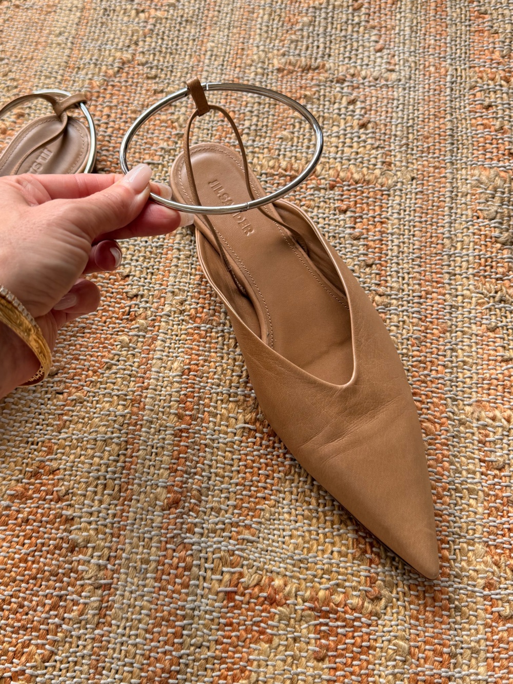 Jil Sander Nude Beige Silver Anklet Bangle Pointed Flat 37.5 - Picture 14 of 14